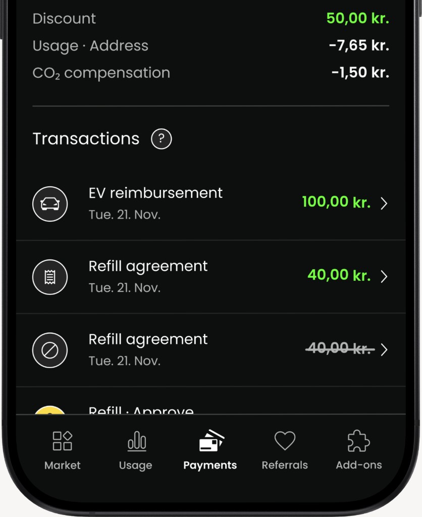 Barry Energy payments transactions screen
