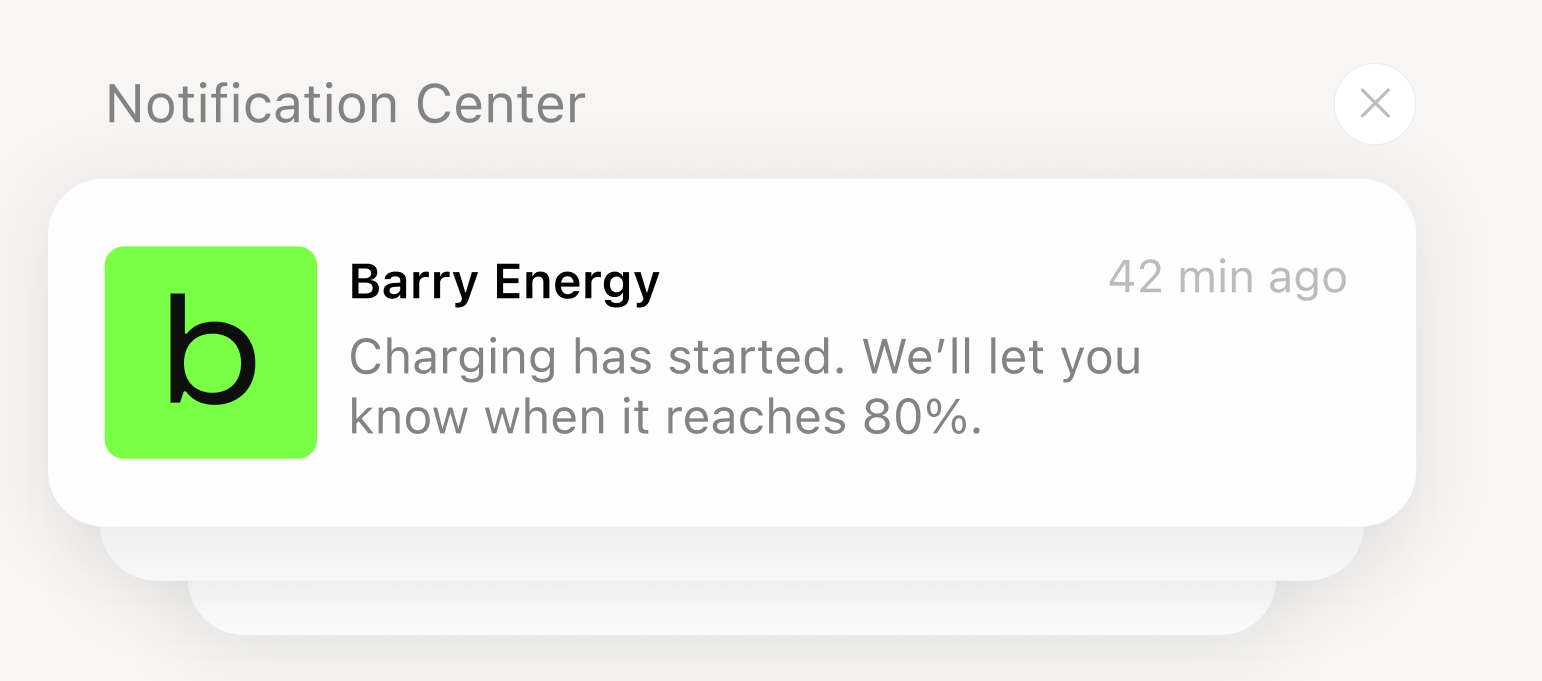 Barry Energy charging notification